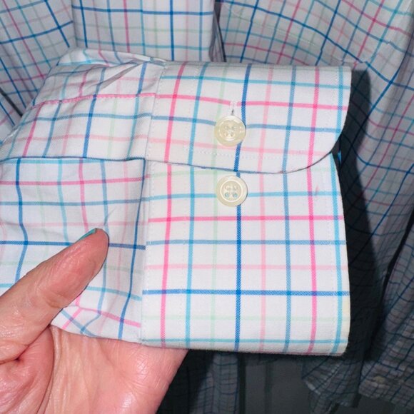 Peter Millar Mens XL Plaid Button-Down Classic Cotton Spandex White Multicolor - Picture 8 of 8